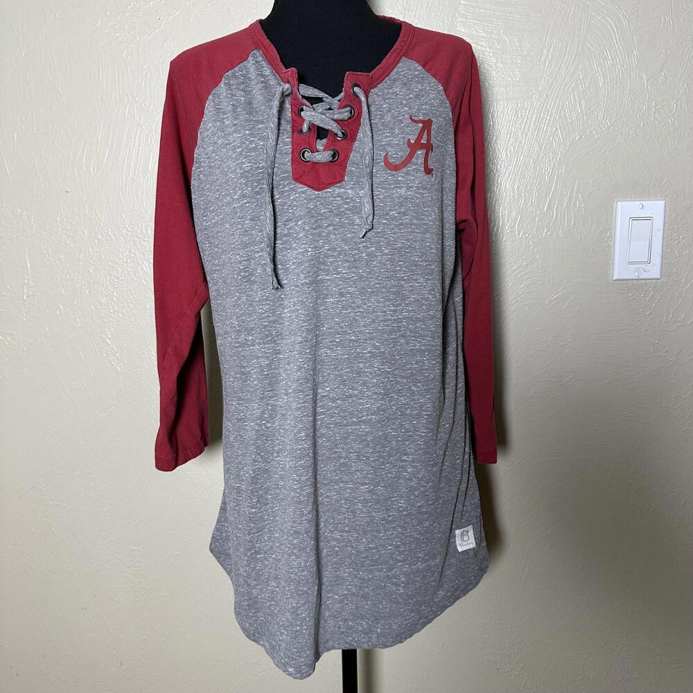 Alabama Crimson 2XL Gray Collegiate Heathered Lace-Up Raglan Tunic Tee Roll Tide